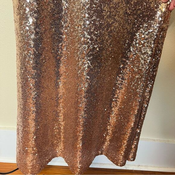 Revelry Dakota Rose Gold Sequin Gown V Neck Draped Scoop Open Back Women 16 - Picture 7 of 16